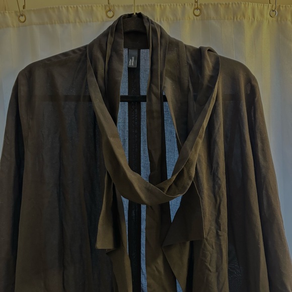 Esther Perbandt Black Open Front Long Cardigan with Belt Kimono Large Luxury - Picture 7 of 10